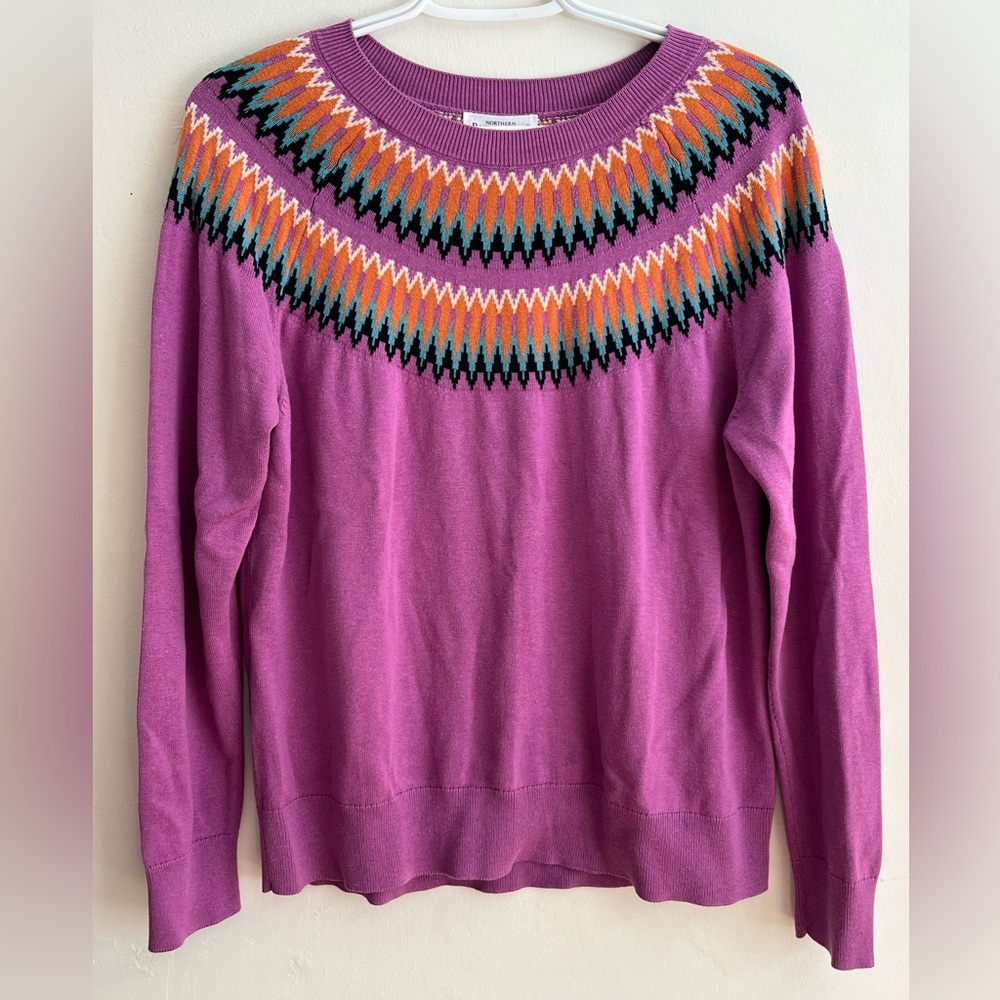 Northern Reflections Purple Sweater with Colorful Pattern - Medium